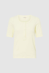 Front product shot of the  Margot Rib Henley in Lemon and 92% Cotton / 8% Spandex for Men
