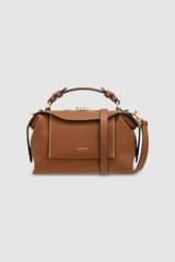 Front product shot of the Oroton Mica Mini Bowler in Brandy and Pebble leather for Women