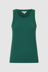 Front product shot of the Oroton Lottie Rib Tank in Villa Green and 92% Cotton / 8% Spandex for Women