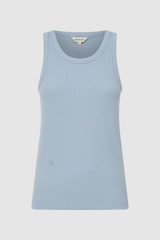 Front product shot of the Oroton Lottie Rib Tank in Denim Blue and 92% Cotton / 8% Spandex for Women