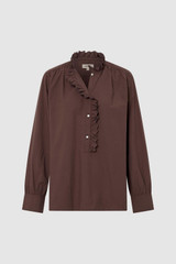 Front product shot of the  Hazel Ruffle Blouse in Chocolate and Made from 100% poplin cotton  for Men