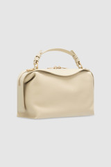 Back product shot of the Oroton Mica Small Bowler in Cashew and Embossed leather with smooth leather trims for Women