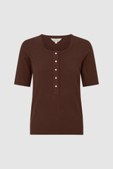 Front product shot of the  Margot Rib Henley in Chocolate and 92% Cotton / 8% Spandex for Men
