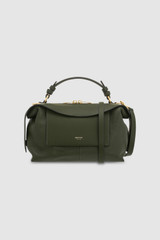 Front product shot of the Oroton Mica Small Bowler in Dark Khaki and Embossed leather with smooth leather trims for Women